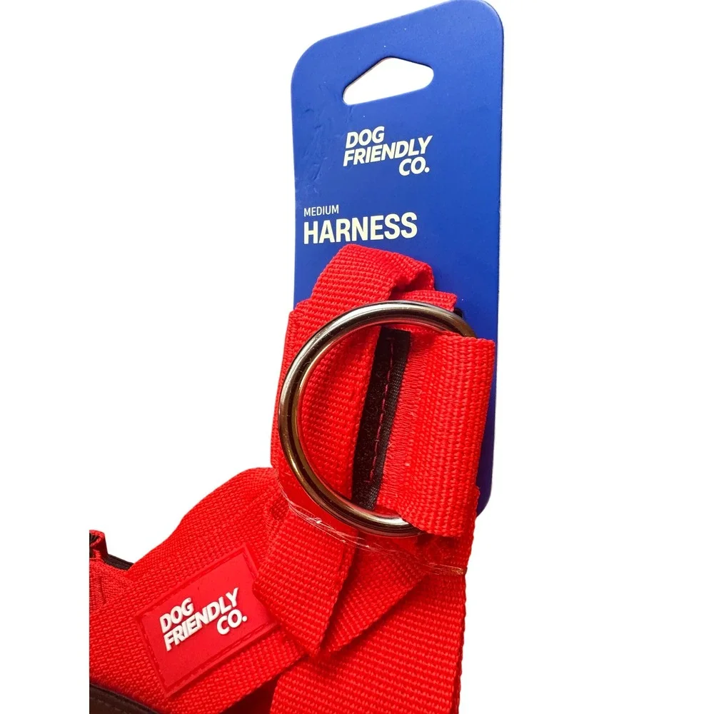 Dog Friendly Co Red Harness Medium Bungee Leash and Poop Bag Holder Set NEW